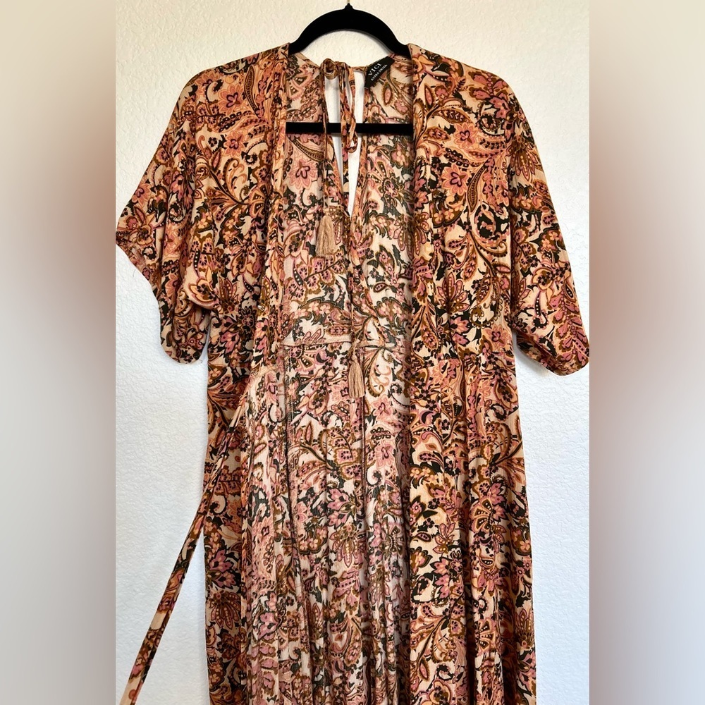 VICI Boho Paisley Wrap Maxi Dress Earth Tone Floral Print Flowy Festival cottage - Picture 5 of 16